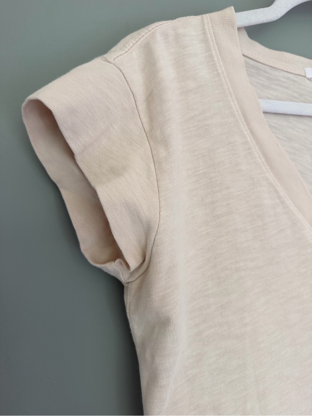 perfectwhitetee "Pearl" Cream 100% Cotton Cropped V-Neck Cap Short Sleeve Tee - Picture 5 of 15